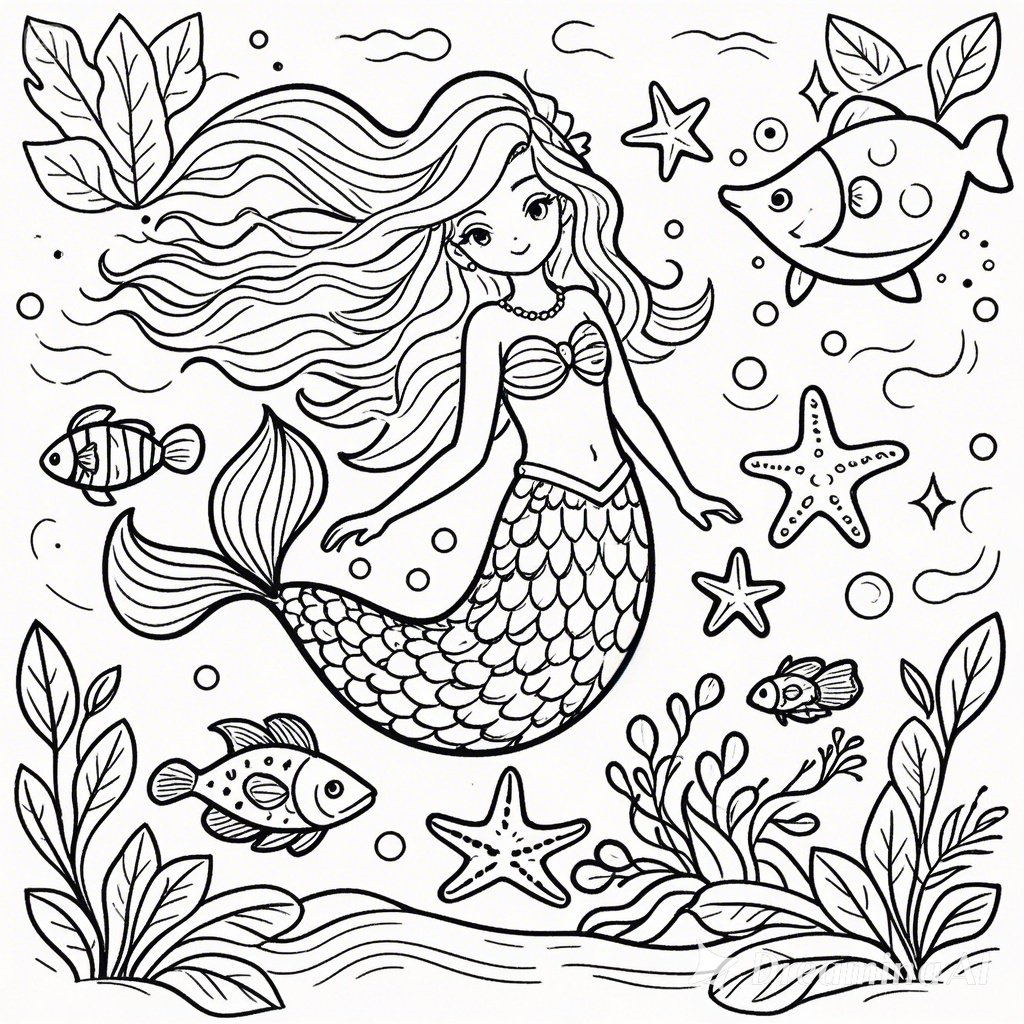 子供用の人魚姫の塗り絵