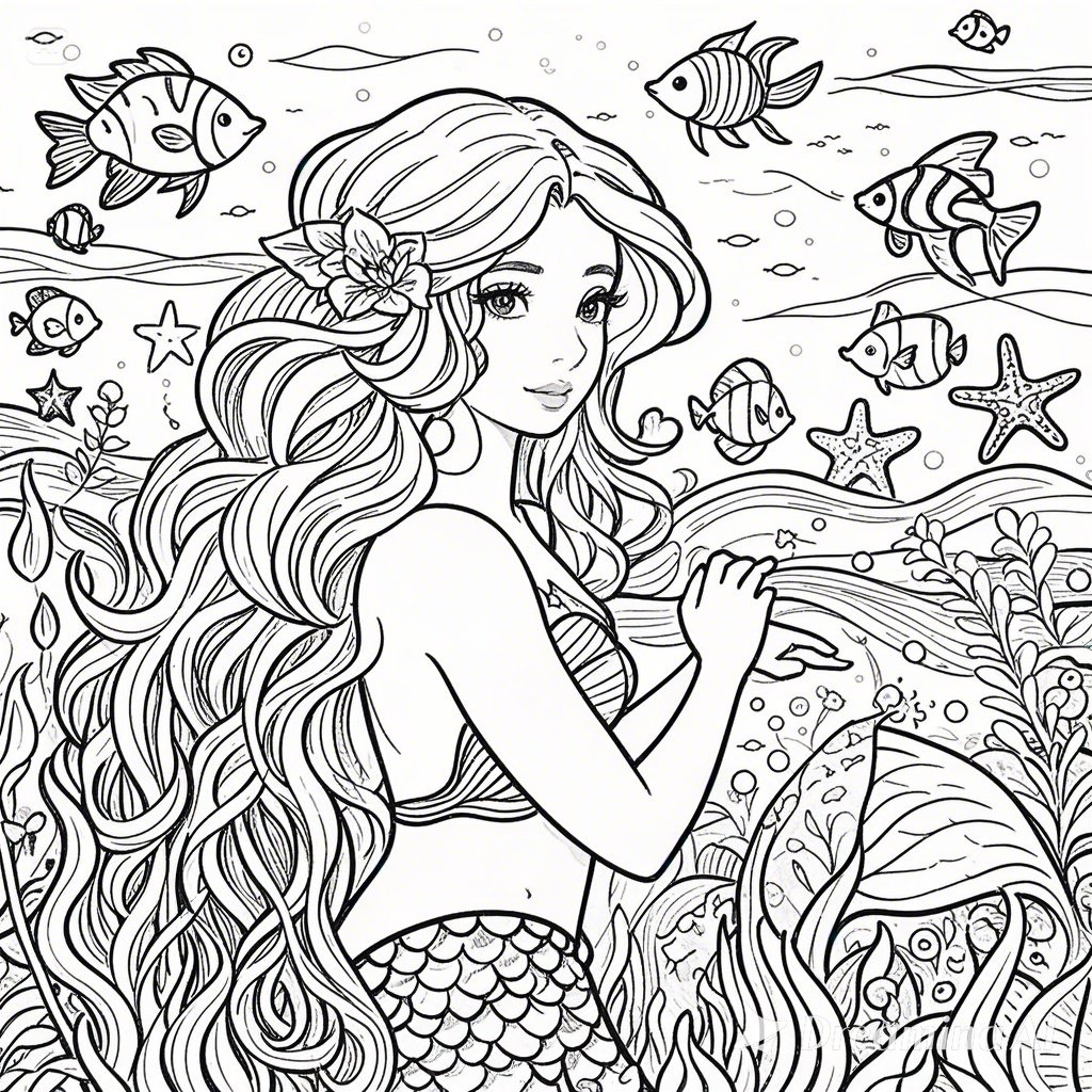 子供用の人魚姫の塗り絵